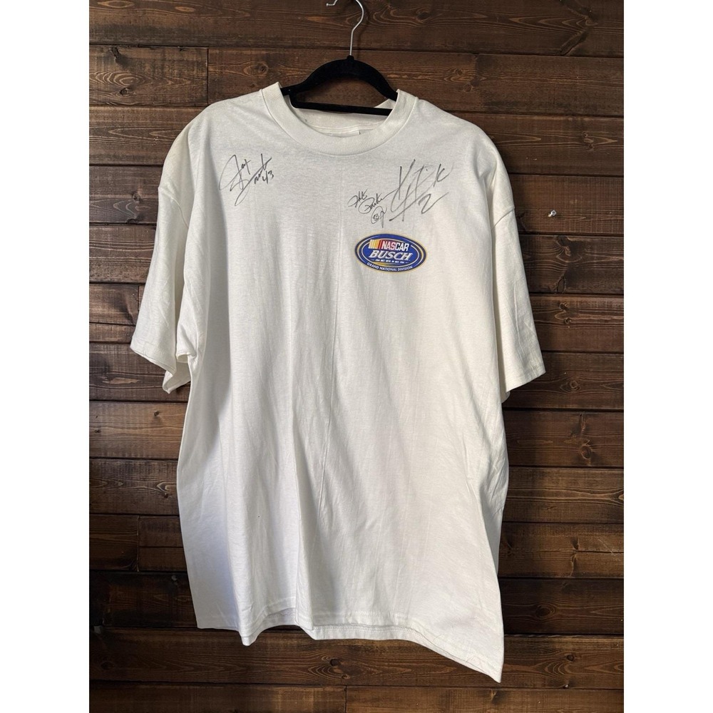 VTG NASCAR Busch Series T-Shirt Autographed Kurt Busch Hank Parker Jr Jay Sauter